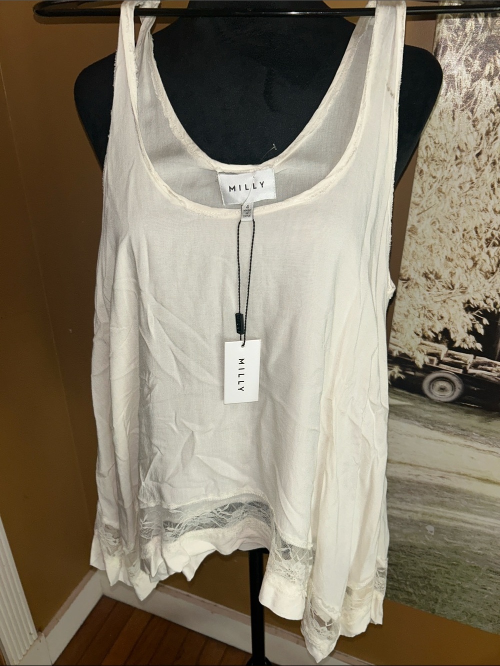 Milly Cream Lace-Hem Sleeveless Camisole